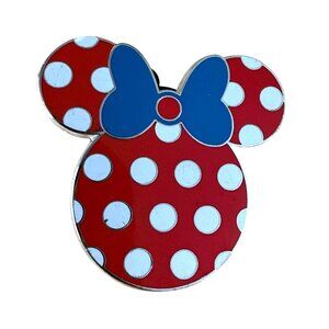Disney Minnie Mouse Red Polka Dot Enamel Pin With Blue Bow Collectible Metal
